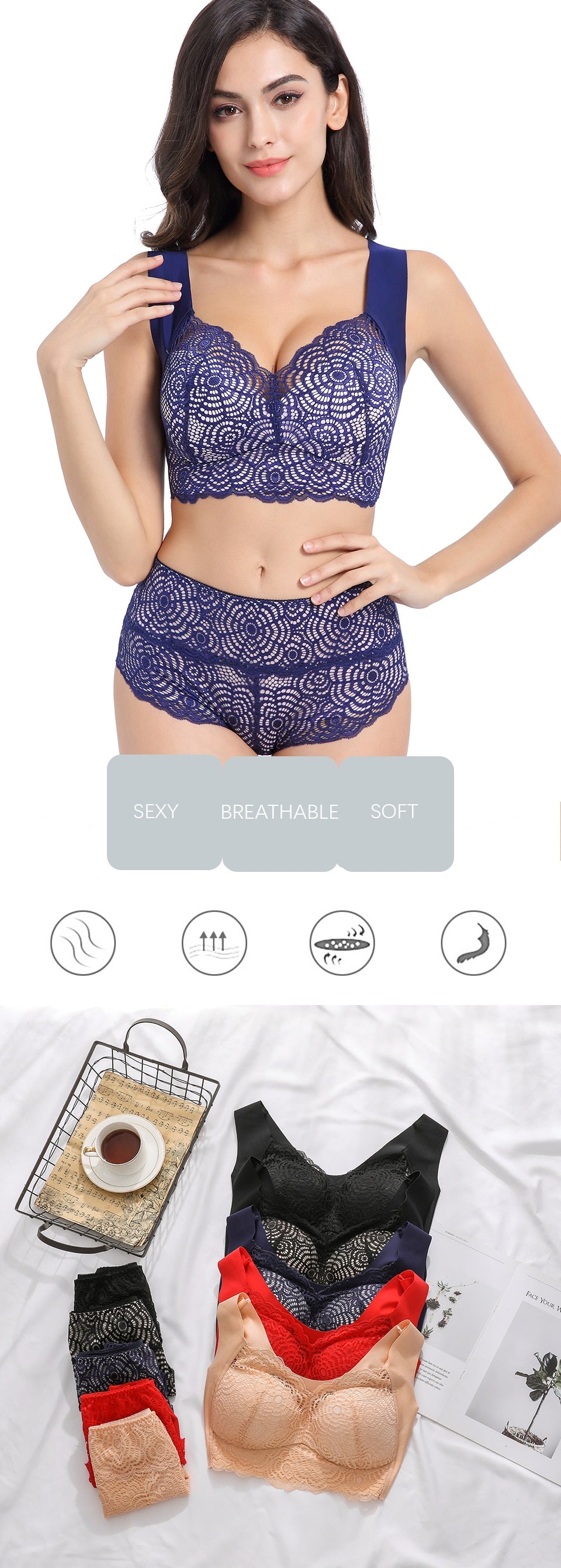 Conjunto de Brasiere y Panti Sexy, talla grande, copa completa.