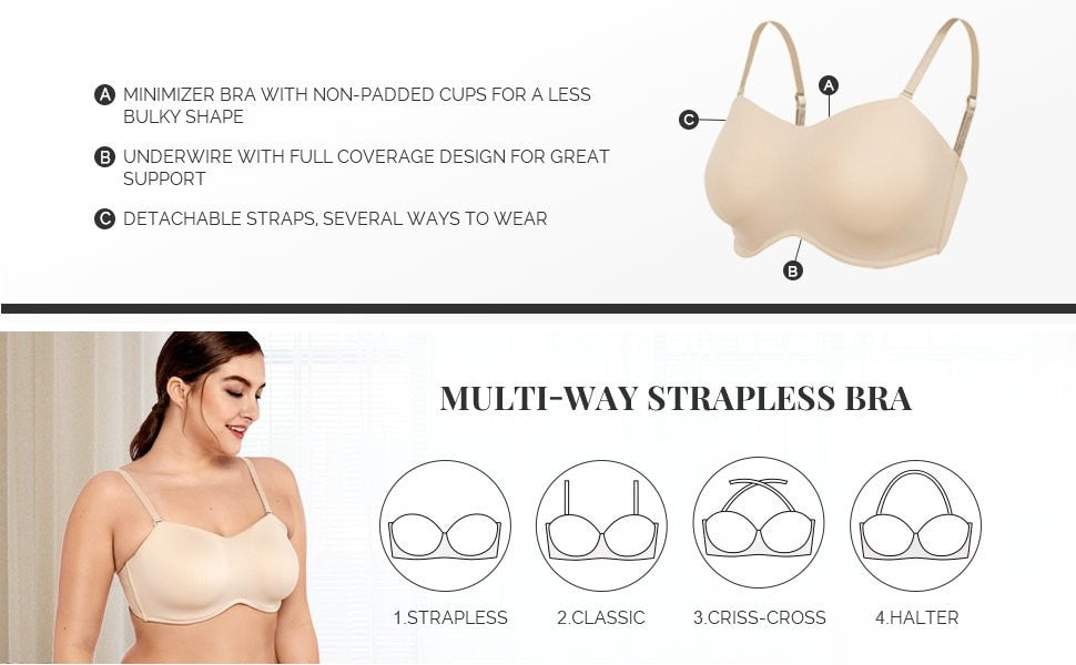 Brasier Strapples, tallas grandes, minimizer, Copa Completa