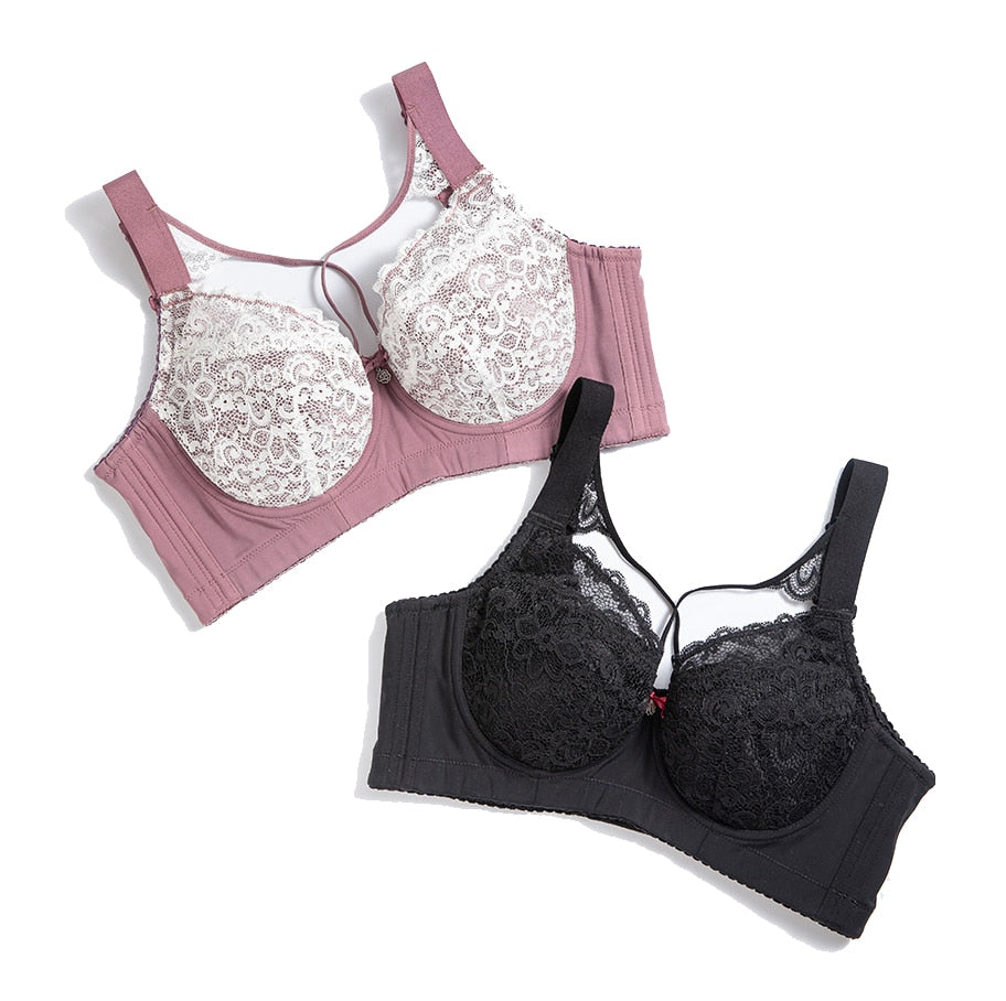 Brasiere de encaje, Push Up, Plus Size, cubierta completa, tirantes cruzados, encaje 42 D E F G