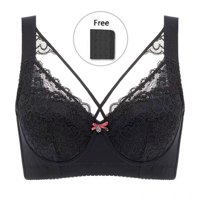 Brasiere de encaje, Push Up, Plus Size, cubierta completa, tirantes cruzados, encaje 42 D E F G