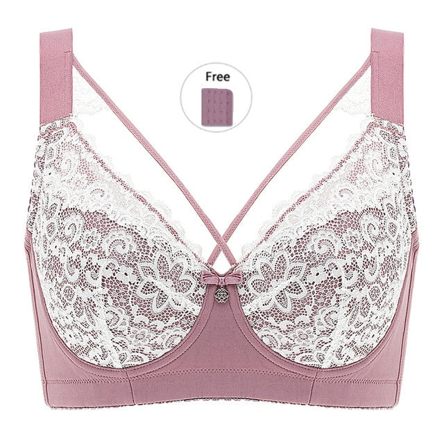 Brasiere de encaje, Push Up, Plus Size, cubierta completa, tirantes cruzados, encaje 42 D E F G