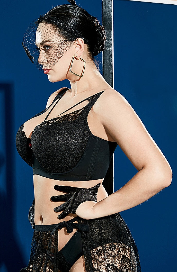 Brasiere de encaje, Push Up, Plus Size, cubierta completa, tirantes cruzados, encaje 42 D E F G